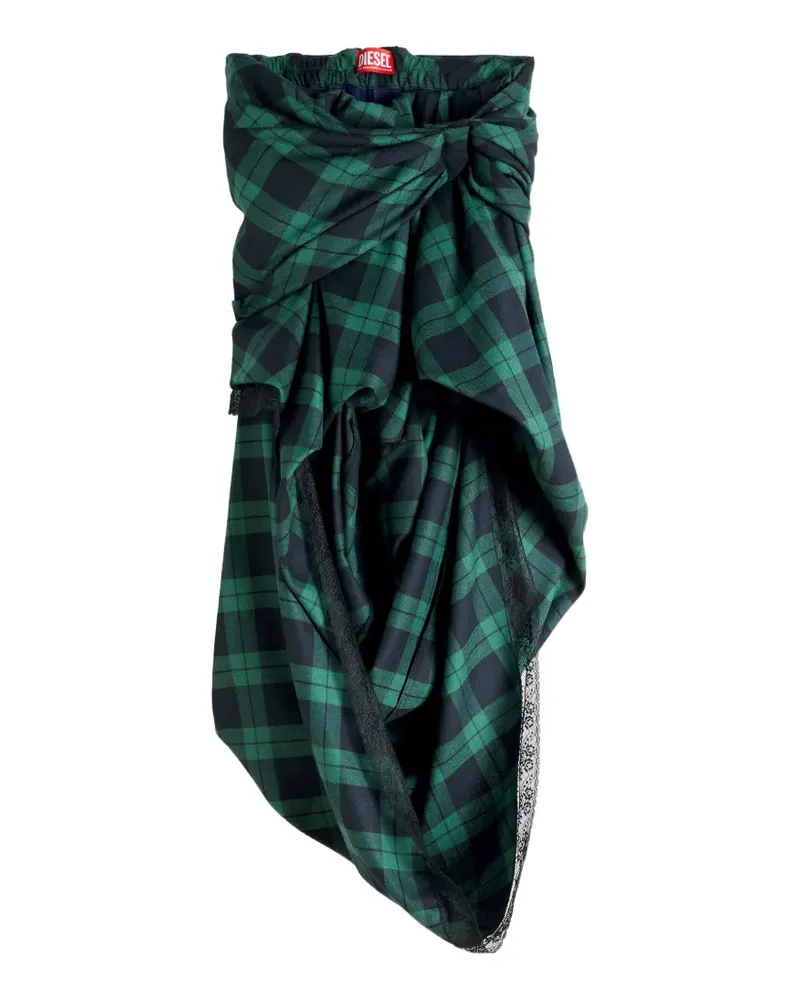 Diesel draped tartan midi skirt with lace-trim - Grün Grün