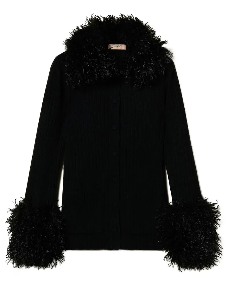 Twin-Set Cardigan mit Faux Fur - Schwarz Schwarz