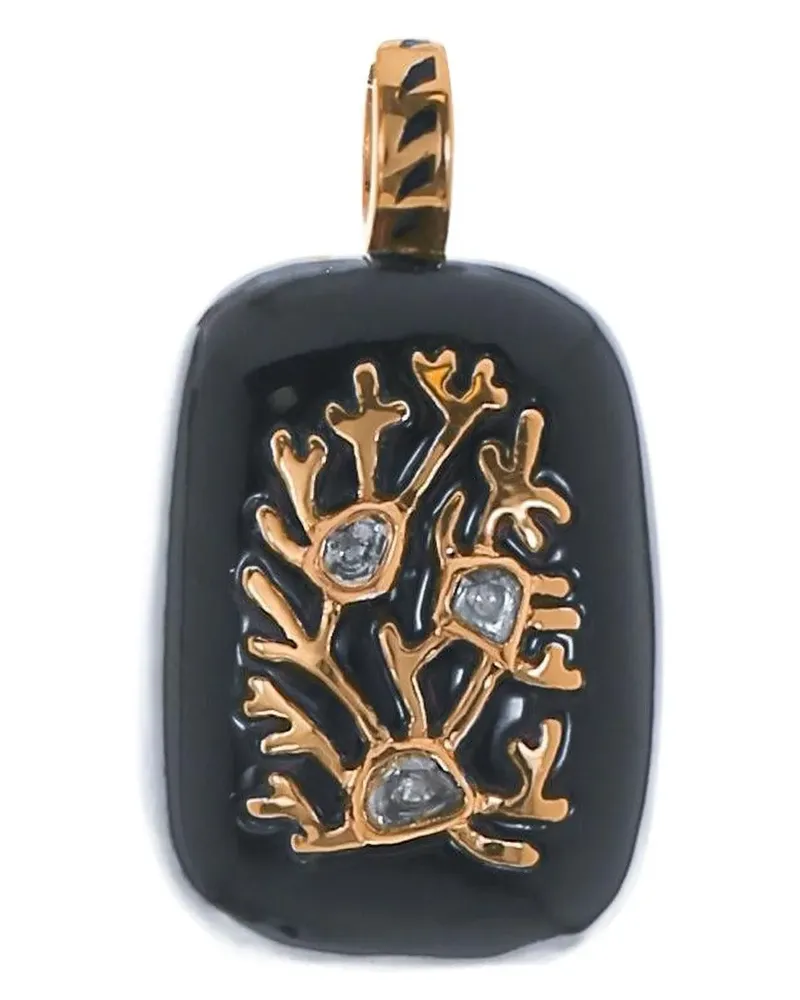 DEZSO 18kt Petite Polki Rotgoldanhänger mit Onyx und Diamant - Rosa Rosa