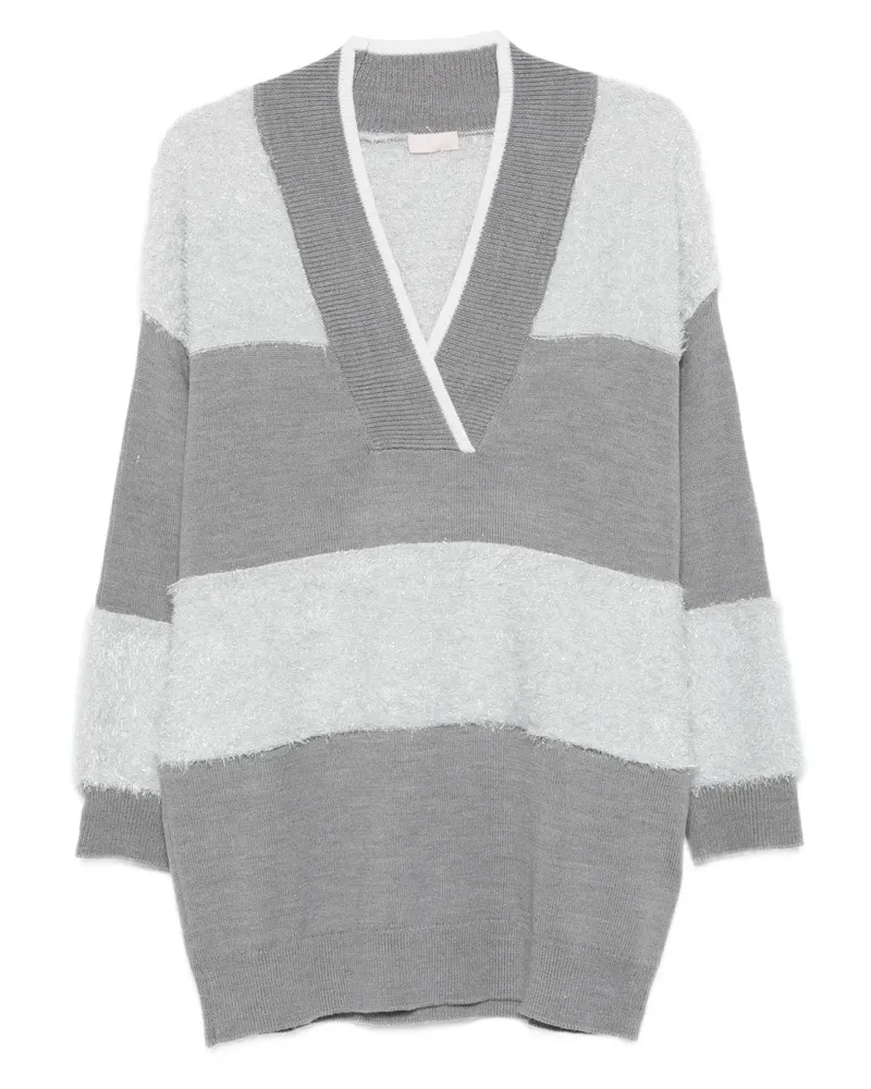 Liu Jo Gestreifter Pullover mit V-Ausschnitt - Grau Grau