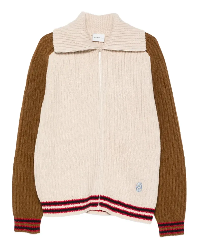 Drôle de Monsieur ribbed-knit zip-up cardigan - Nude Nude