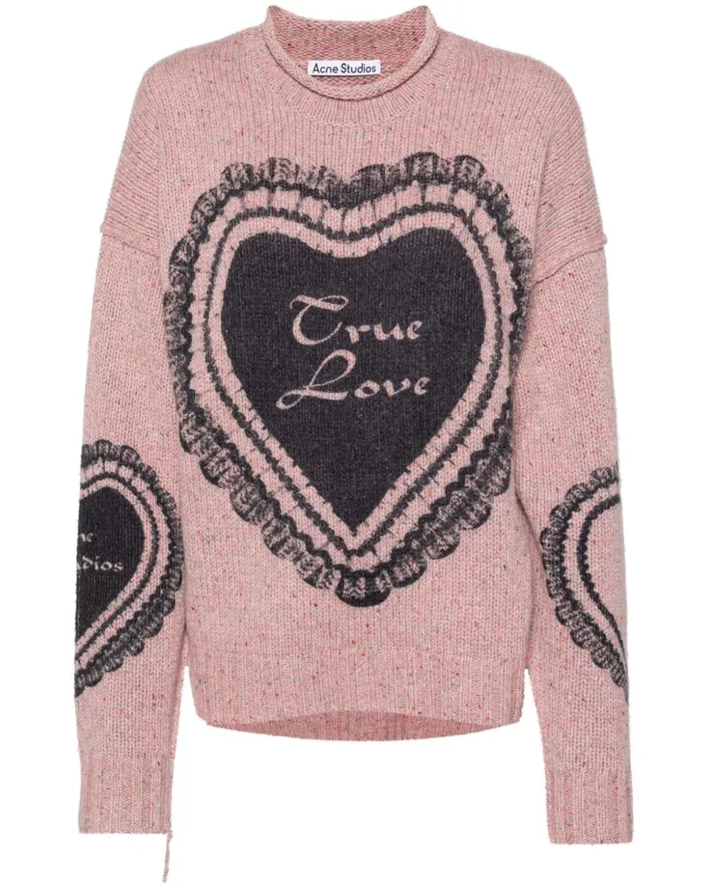 Acne Studios Grob gestrickter Pullover mit Herz-Print Rosa