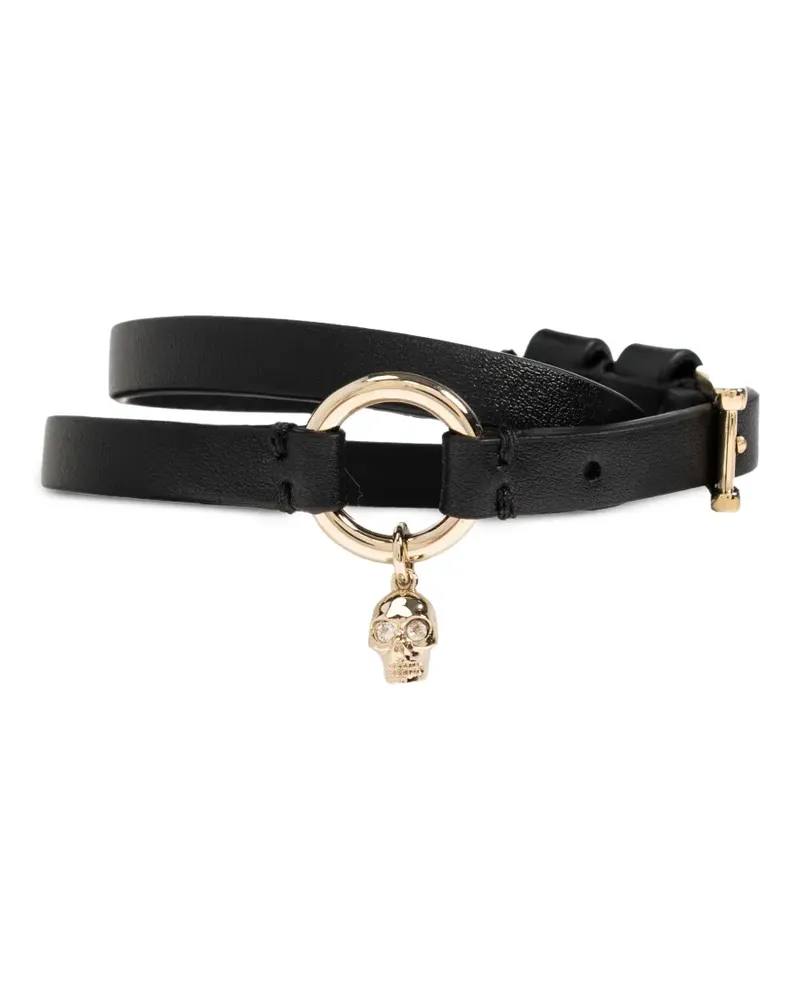 Alexander McQueen skull-charm leather bracelet - Schwarz Schwarz