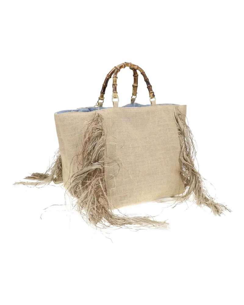 La Milanesa Sharon Strandtasche mit Fransen - Nude Nude