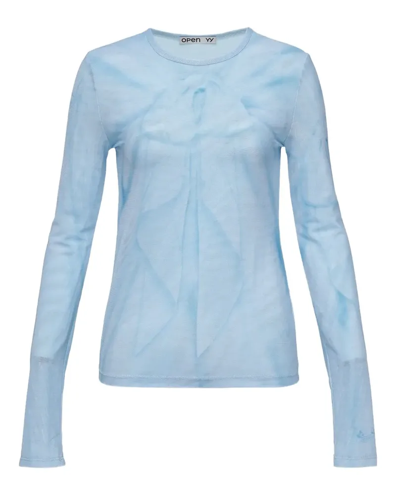 OPEN YY Langarmshirt mit Batikmuster - Blau Blau