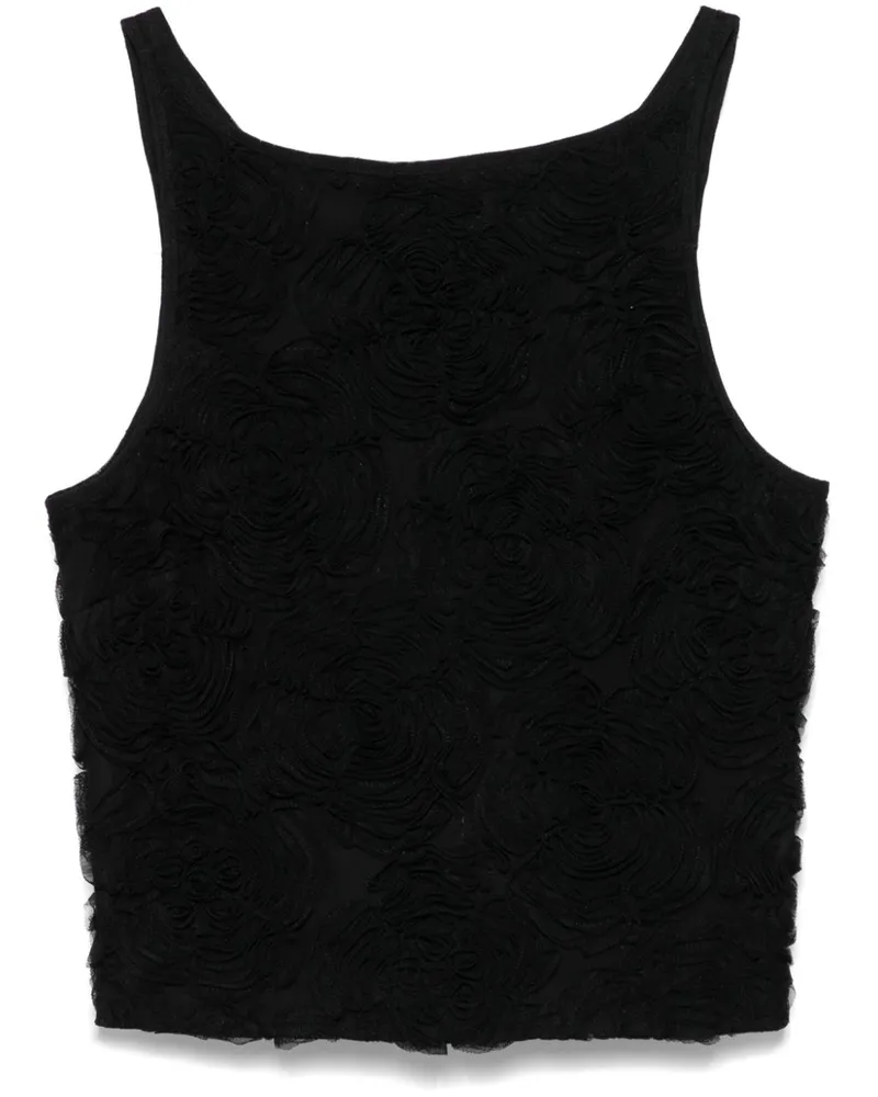 ROTATE Birger Christensen Oberteil aus Mesh mit Blumen - Schwarz Schwarz