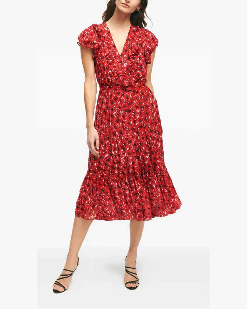 Brooks Brothers Midikleid mit Mohn-Print Rot
