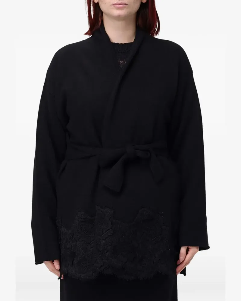 Fabiana Filippi Platinum lace-trim belted cardigan - Schwarz Schwarz