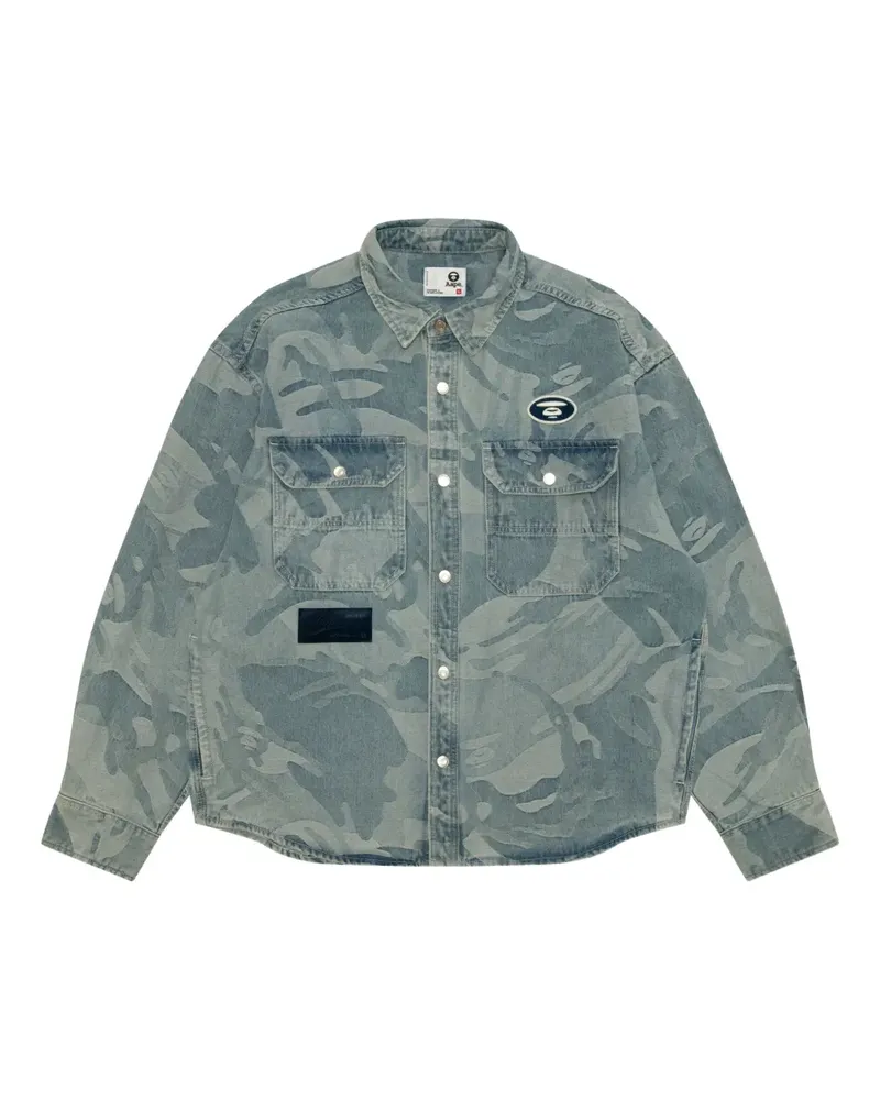 BAPE Moonface Hemd mit Camouflage-Patch - Blau Blau