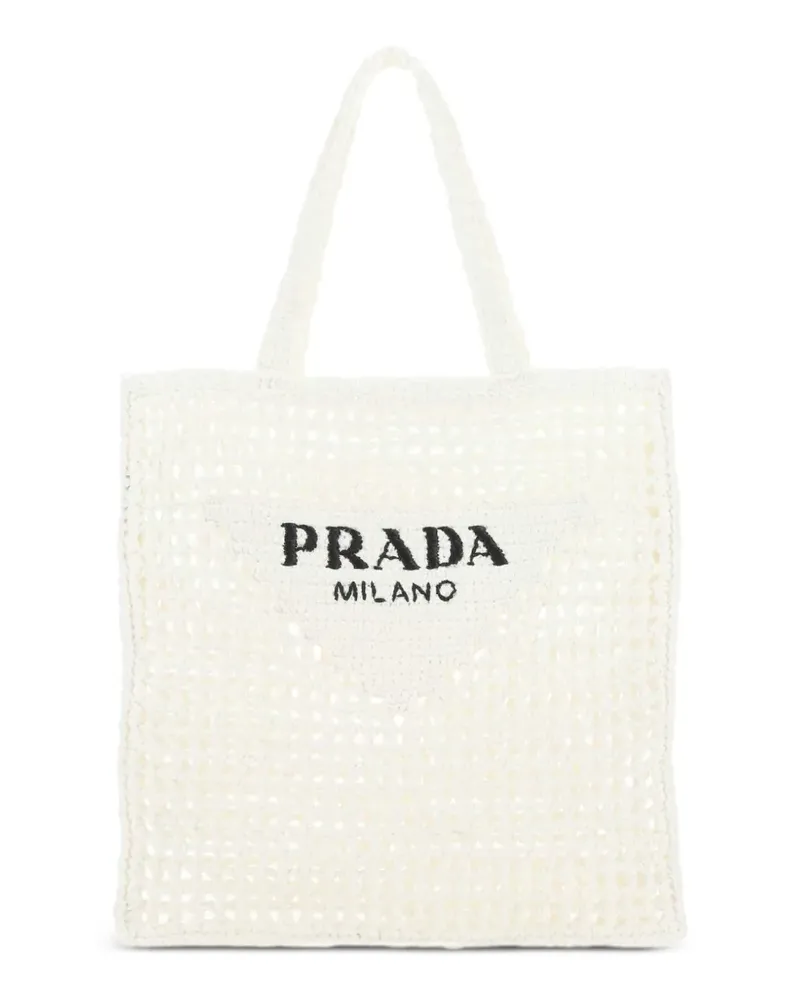 Prada Tote Bag mit Logo-Stickerei - Weiß Weiß