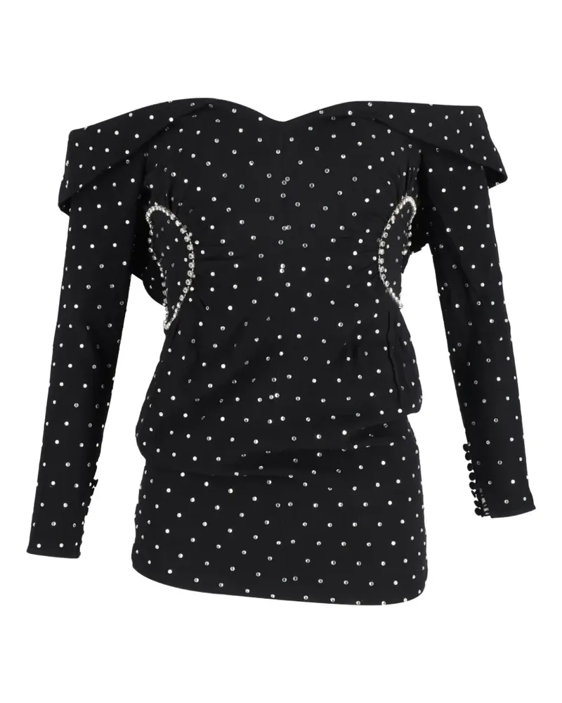 Self-Portrait diamante off-shoulder mini dress - Schwarz Schwarz