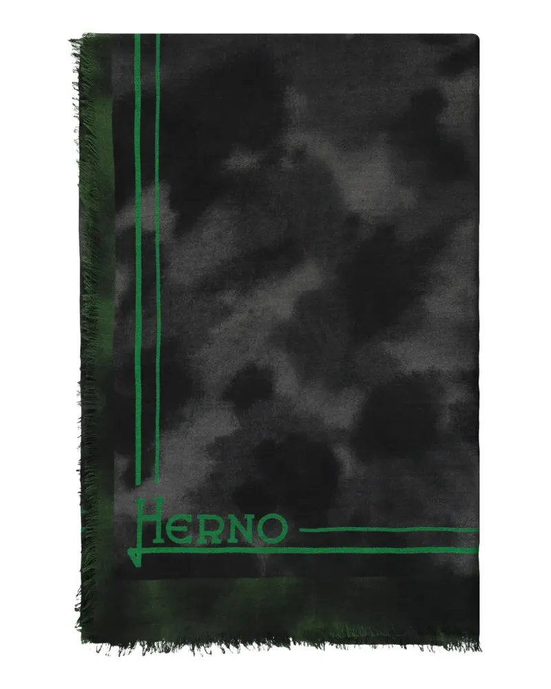 Herno fringed logo-print scarf - Schwarz Schwarz