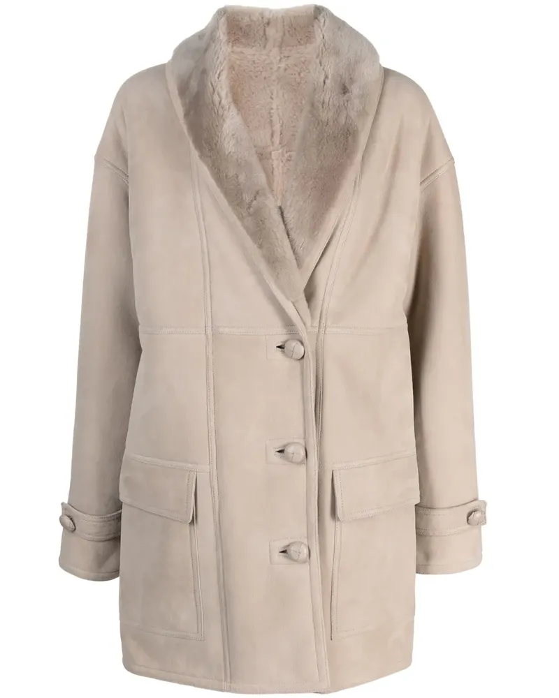 Liska Doppelreihiger Mantel mit Shearling-Kragen - Nude Nude