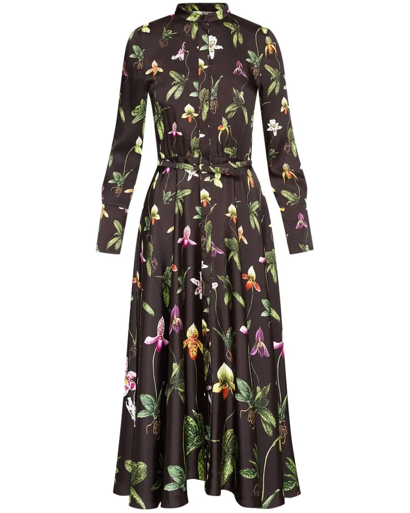 Oscar de la Renta Orchid Midikleid aus Seidentwill - Braun Braun