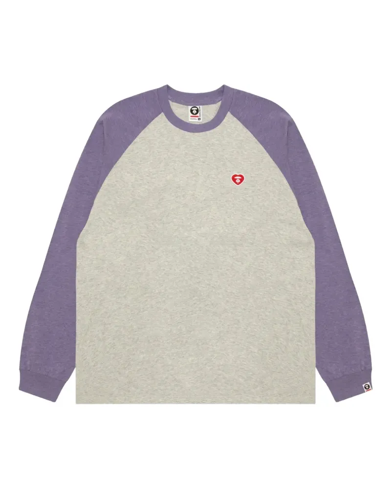 BAPE T-Shirt mit Raglanärmeln und Herz-Patch - Grau Grau