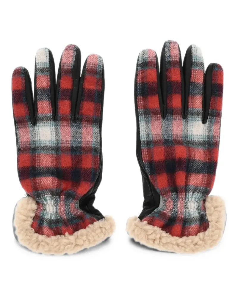 Dsquared2 Karierte Handschuhe mit Shearling-Besatz - Rot Rot