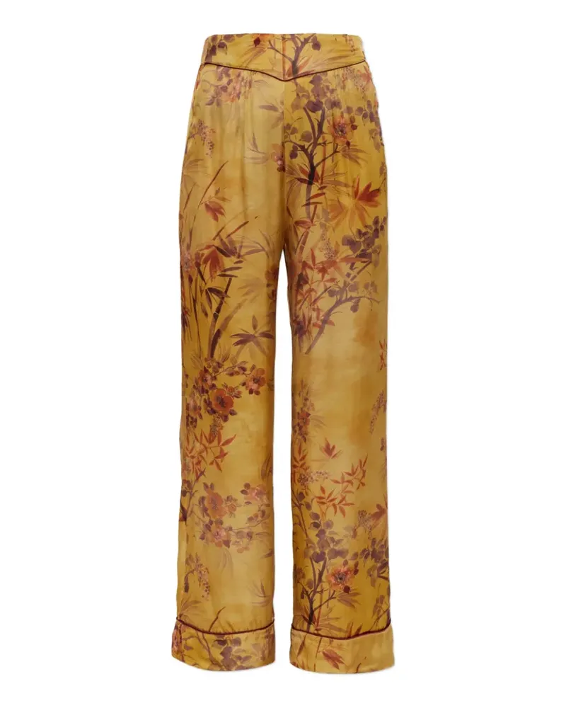 forte_forte Wide-Leg-Hose mit botanischem Print - Gelb Gelb