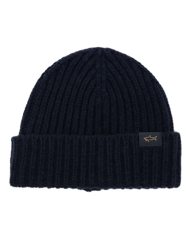 Paul & Shark Gerippte Beanie - Blau Blau