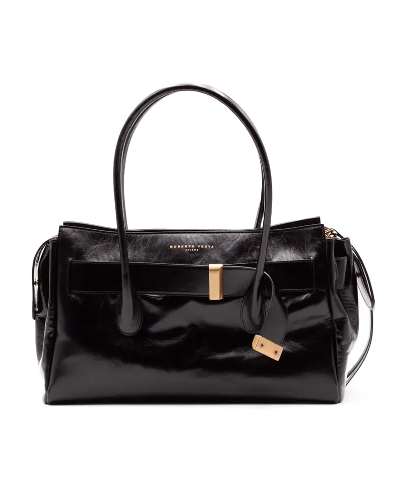 FESTA Milano Emeralda glossy leather shoulder bag - Schwarz Schwarz