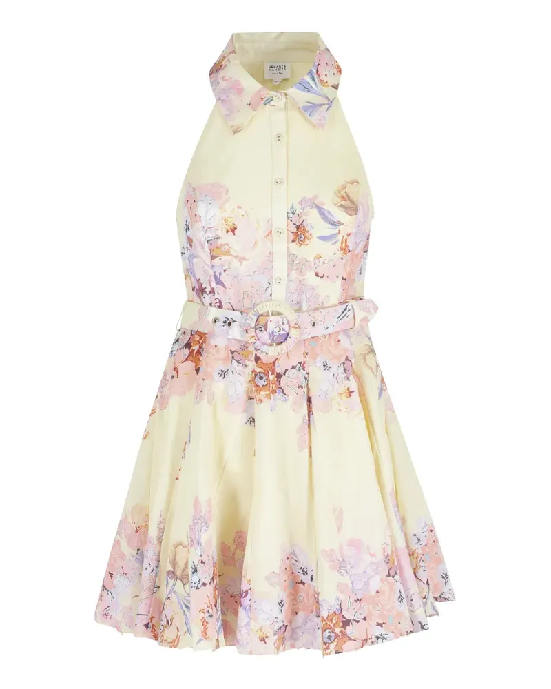 Hemant & Nandita floral-belted shirt dress - Nude Nude