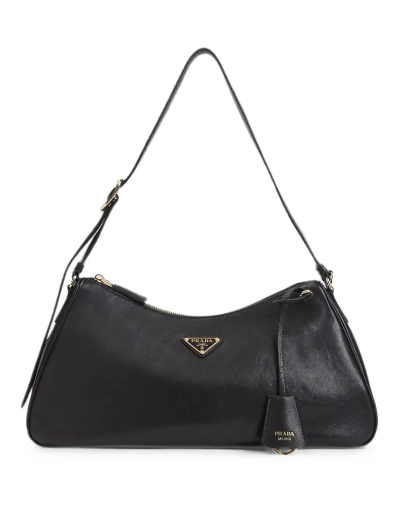 Prada logo-plaque calf leather shoulder bag - Schwarz Schwarz