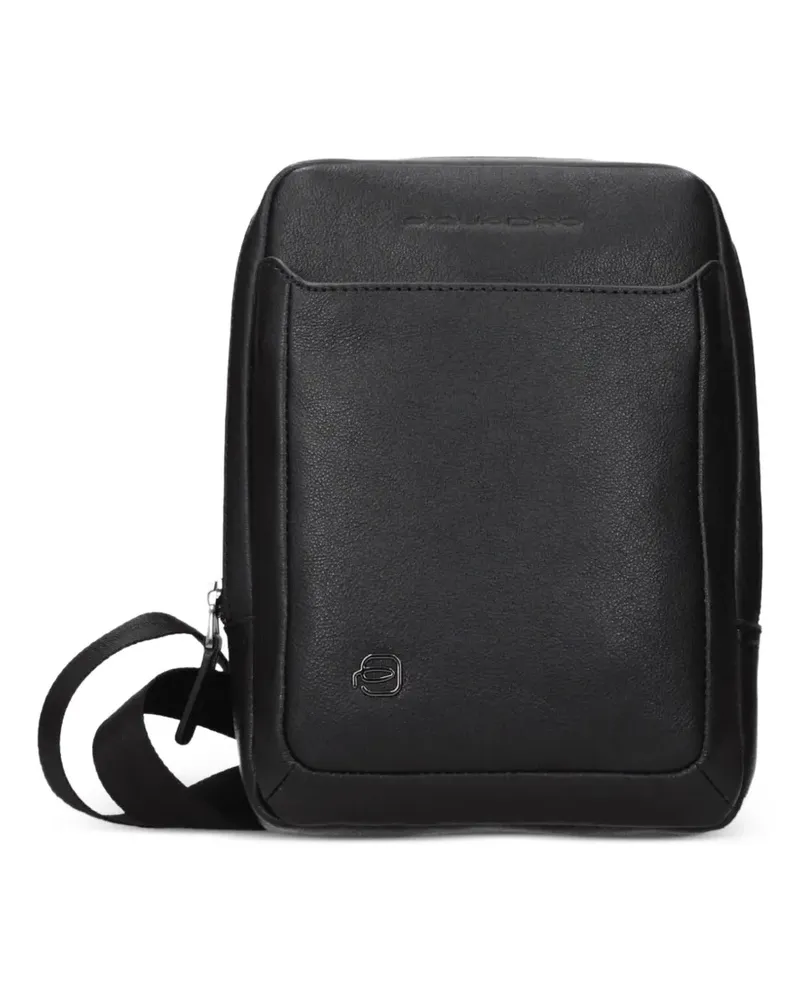 Piquadro logo-plaque leather crossbody bag - Schwarz Schwarz