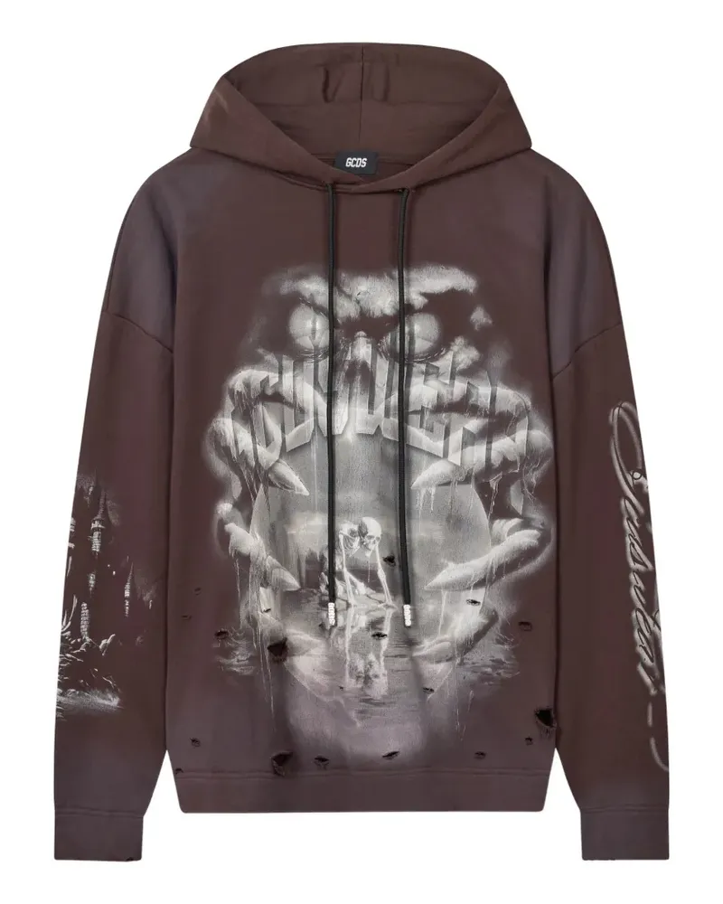 GCDS Gothic Hoodie mit grafischem Print - Braun Braun