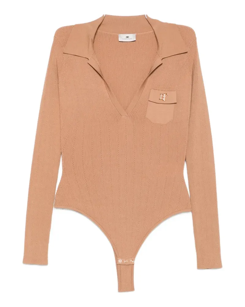Elisabetta Franchi ribbed-knit logo-plaque sweater - Nude Nude