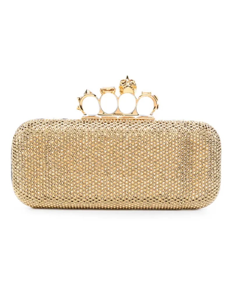 Alexander McQueen long Knuckle crystal-embellished clutch bag - Gold Gold