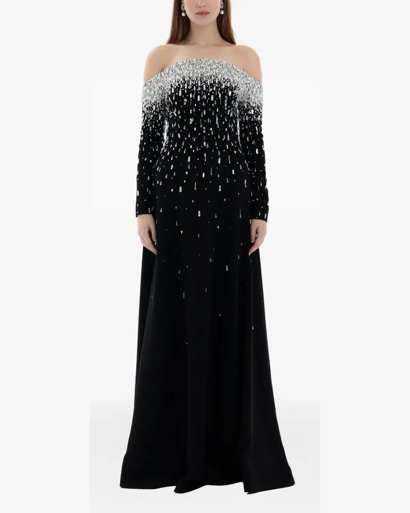 Dina Melwani crystal off-shoulder gown - Schwarz Schwarz