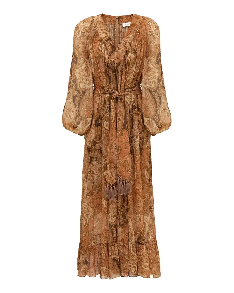 Zimmermann Carousel paisley-print tassel-detail maxi dress - Nude Nude