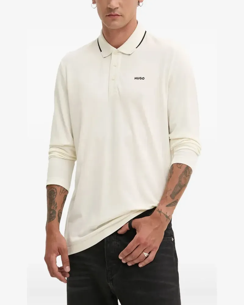 HUGO BOSS Langärmeliges Poloshirt - Weiß Weiß