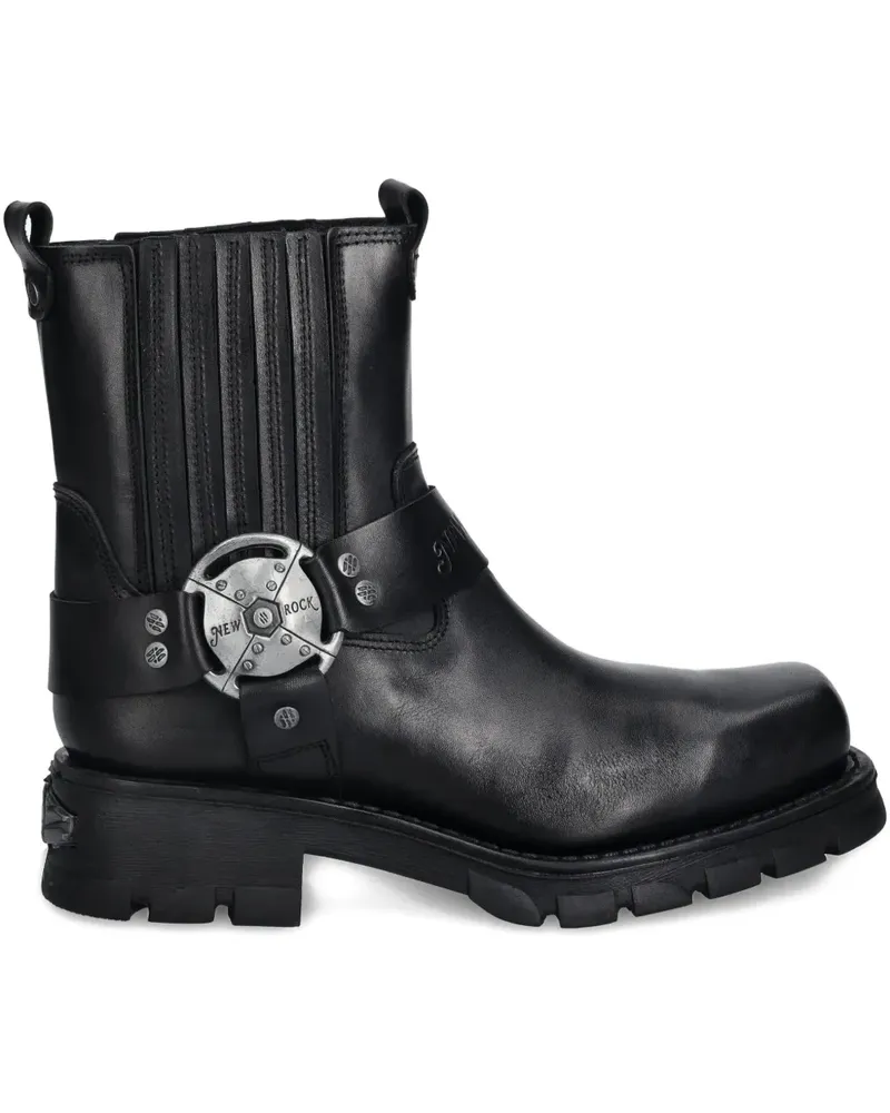 New Rock Stiefeletten mit Schnallen - Schwarz Schwarz