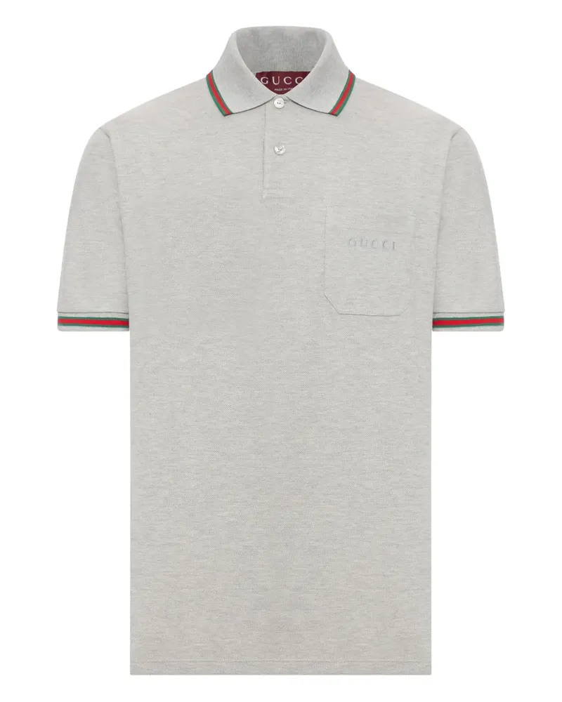 Gucci Poloshirt mit bestickter Tasche - Grau Grau