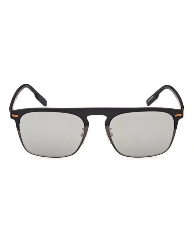 Ermenegildo Zegna Matte Sonnenbrille mit eckigem Gestell - Schwarz Schwarz