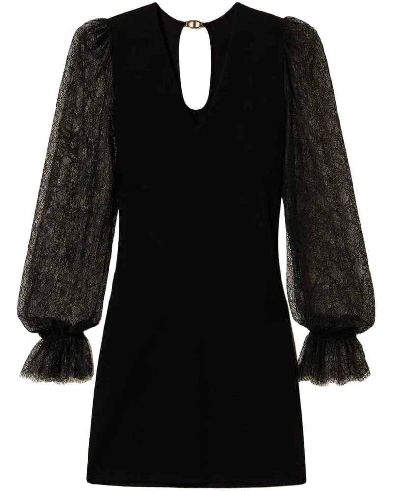 Twin-Set Strickkleid mit Spitze - Schwarz Schwarz