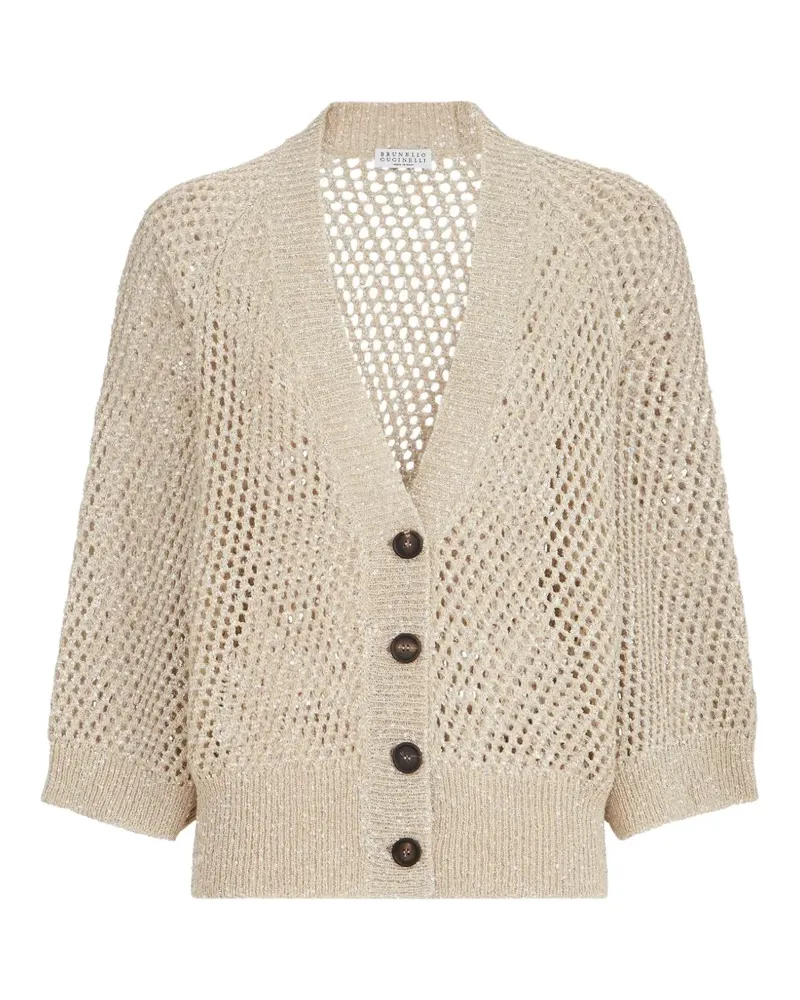 Brunello Cucinelli dazzling texture net cardigan in hemp - Nude Nude