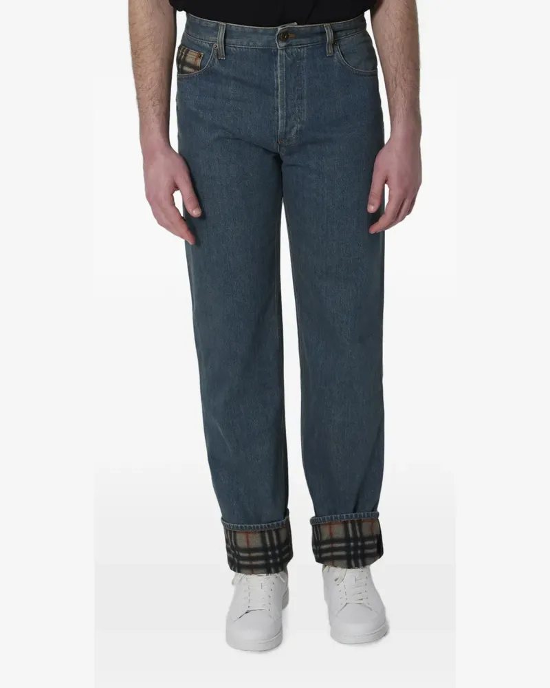 Burberry Check Straight-Leg-Jeans mit Umschlag - Blau Blau