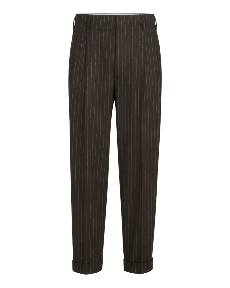 Brunello Cucinelli virgin wool and cashmere chalk stripe trousers with double pleats - Braun Braun