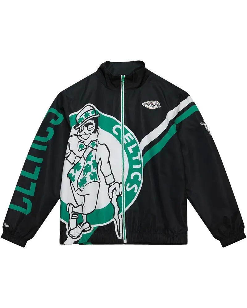 Mitchell & Ness Boston Celtics Exploded Logo Warm-Up Jacke - Schwarz Schwarz
