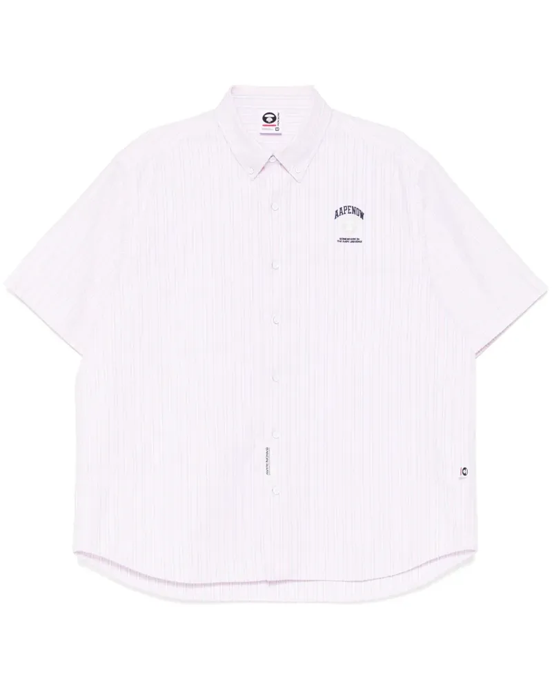 BAPE Gestreiftes APENOW Hemd mit Moonface-Logo - Rosa Rosa