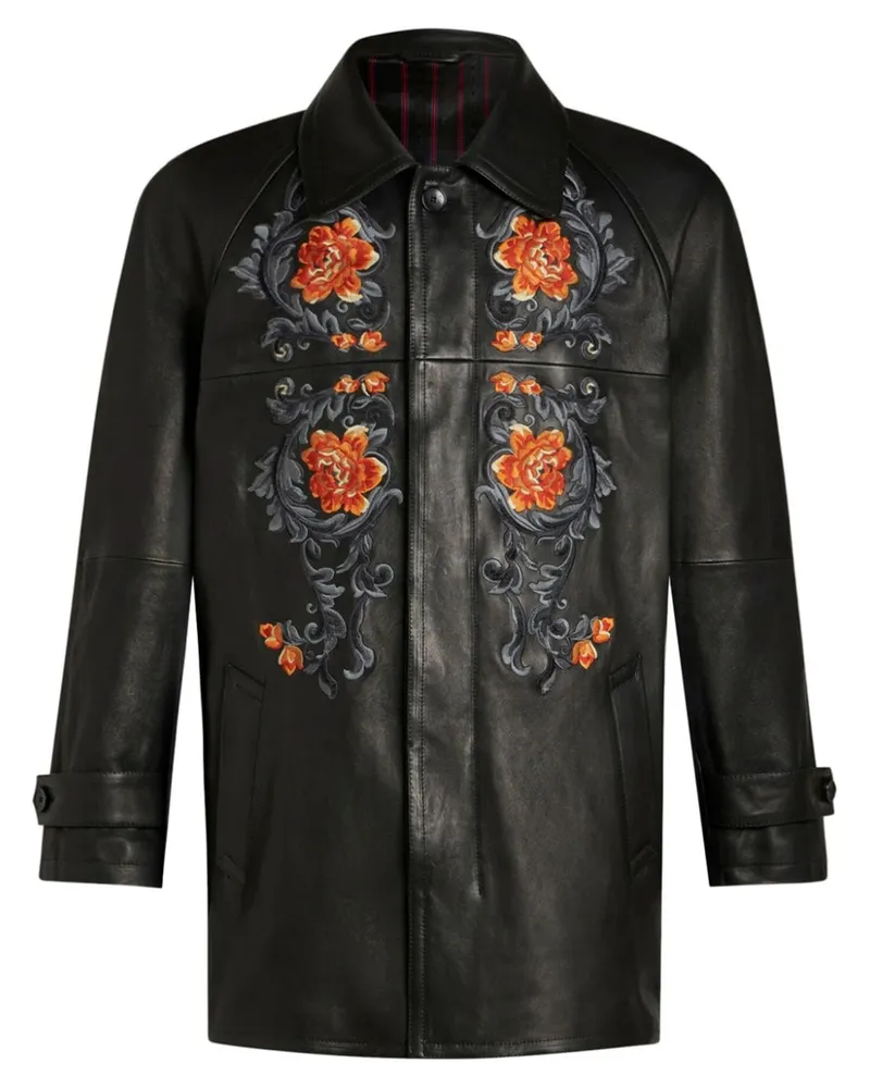 Etro Lederjacke mit Stickerei - Schwarz Schwarz