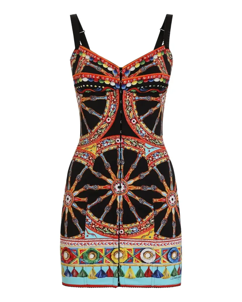 Dolce & Gabbana Charmeuse Kleid mit Carretto-Print - Schwarz Schwarz