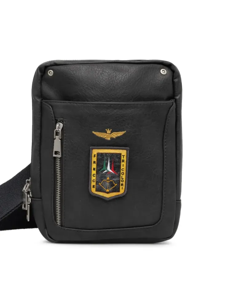 Aeronautica Militare Kuriertasche mit Logo-Patch - Schwarz Schwarz