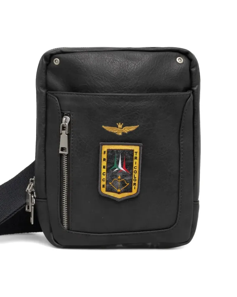 Aeronautica Militare zip logo-patch messenger bag - Schwarz Schwarz