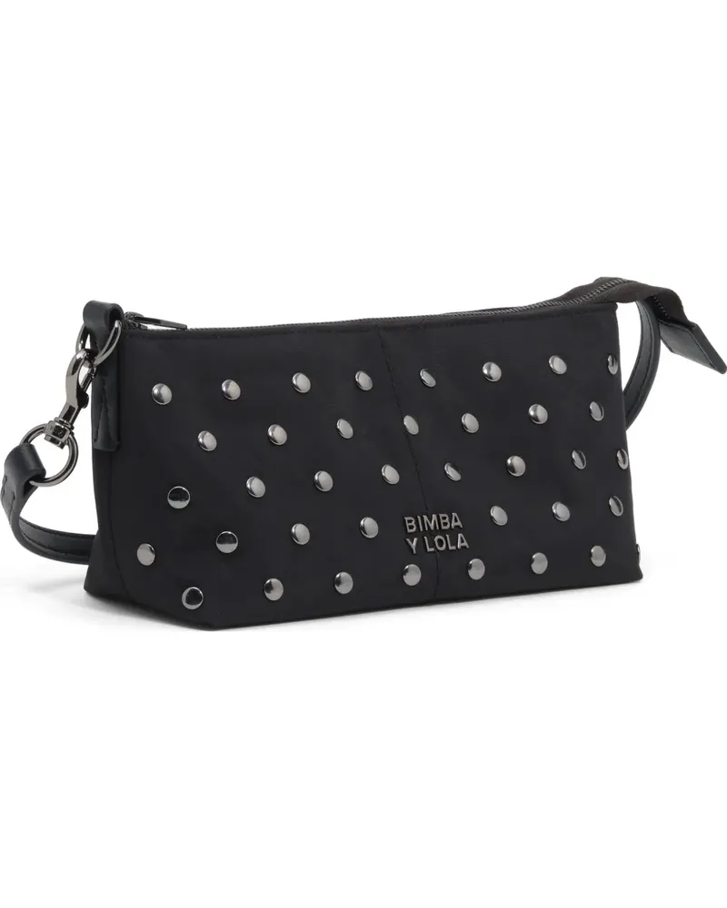 BIMBA Y LOLA Kleine Umhängetasche aus Nylon mit Nieten - Schwarz Schwarz