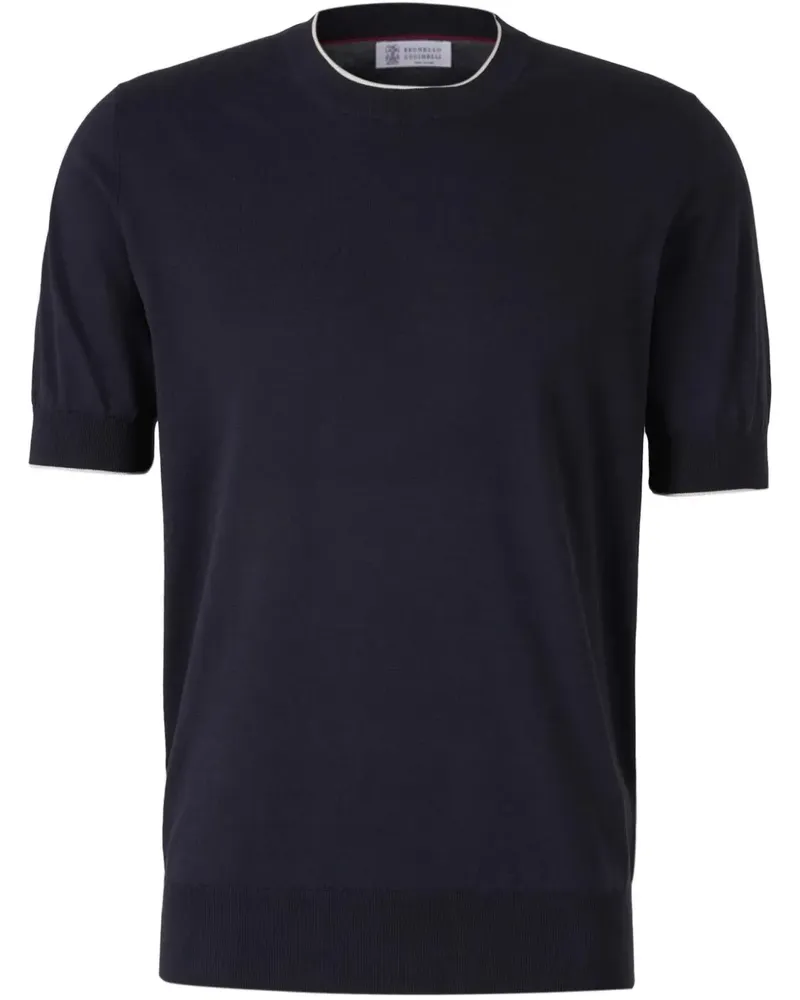 Brunello Cucinelli Fein gestricktes T-Shirt - Blau Blau