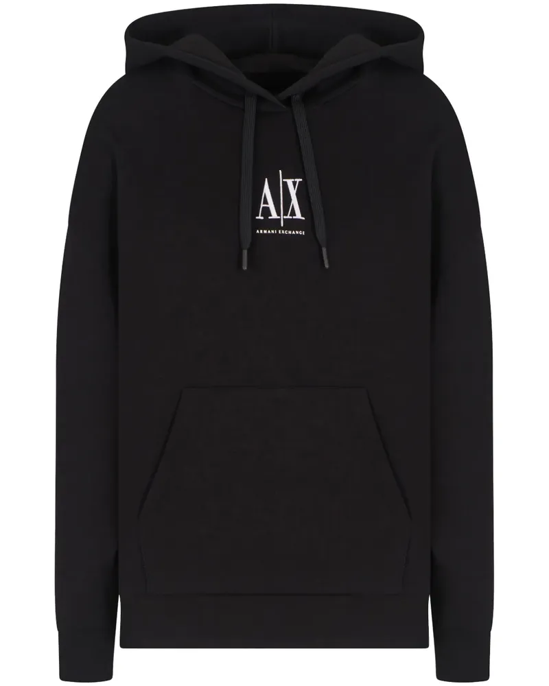 Armani Exchange Hoodie mit Logo-Stickerei - Schwarz Schwarz