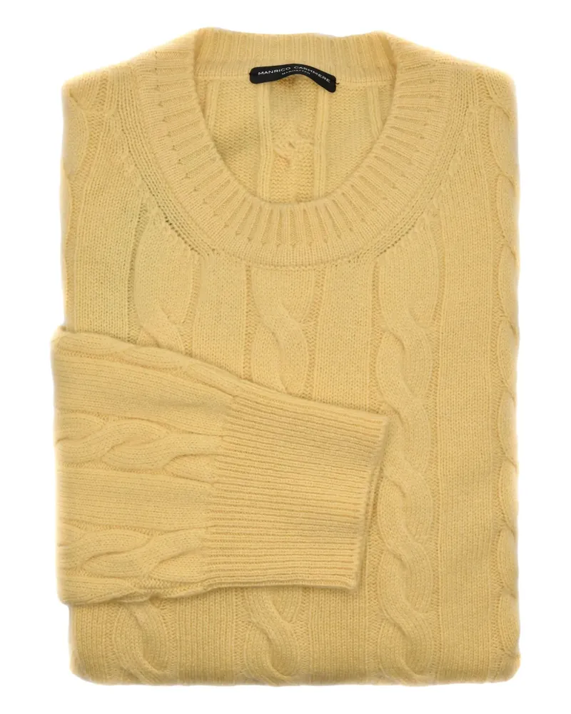Manrico Cashmere Pullover mit Zopfmuster - Gelb Gelb