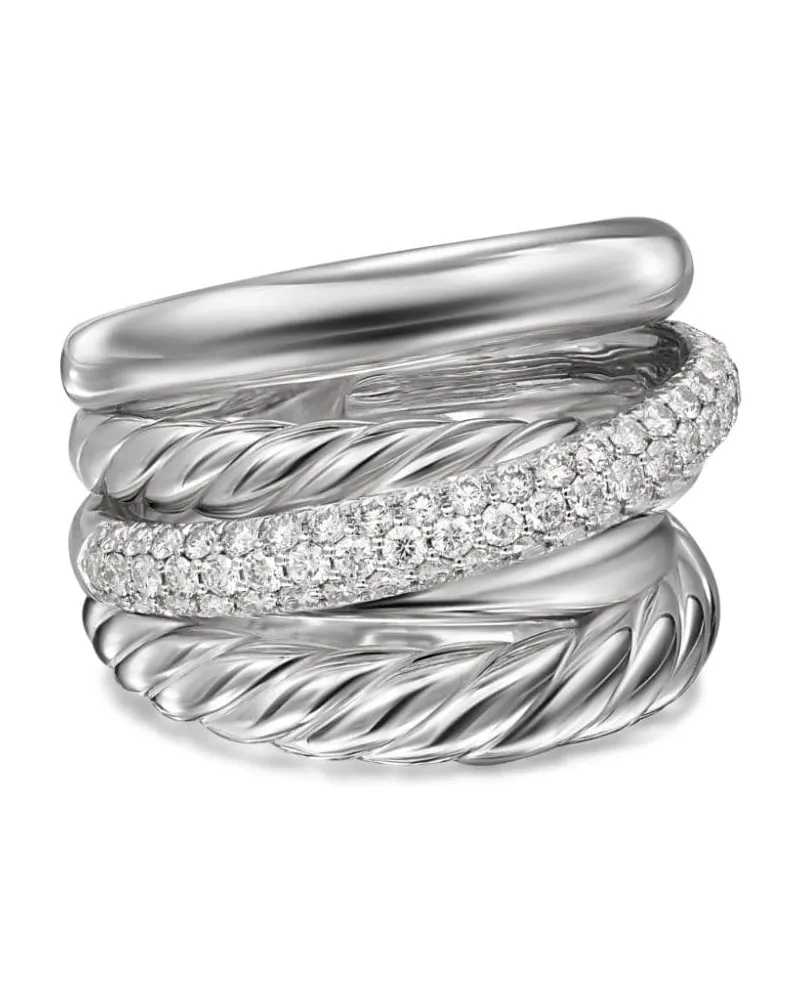 David Yurman Crossover Five Row Sterlingsilberring mit Diamanten (17,5mm Silber
